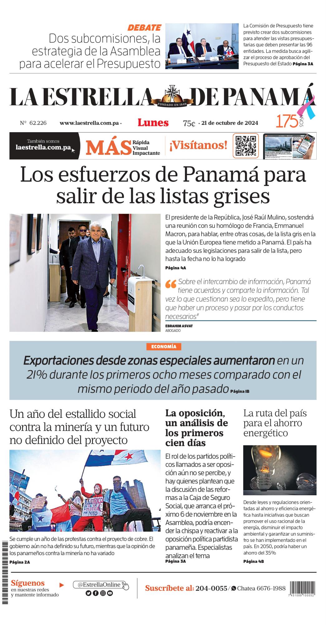 Portada del impreso del 21 de octubre de 2024