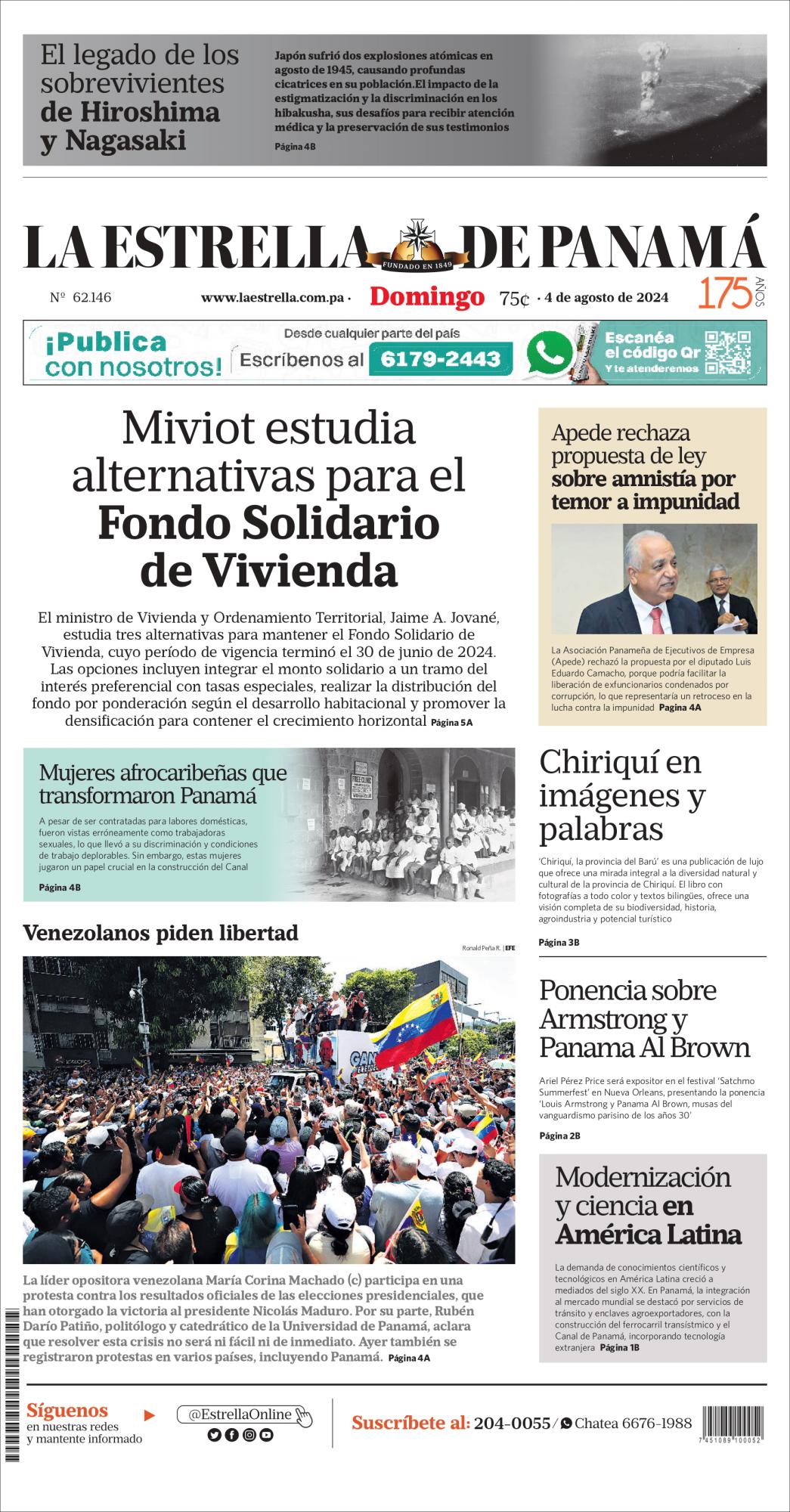 Portada del impreso del 4 de agosto de 2024