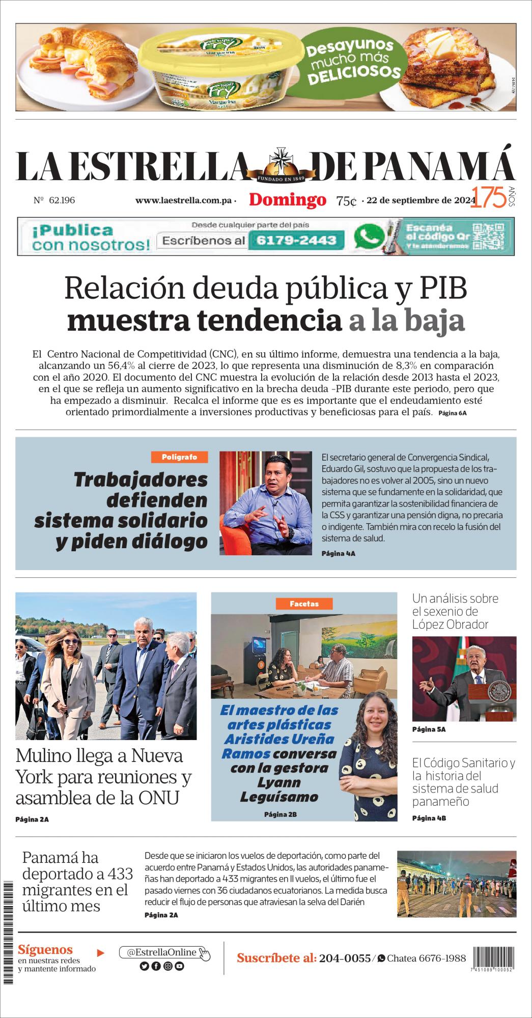 Portada del impreso del 22 de septiembre de 2024