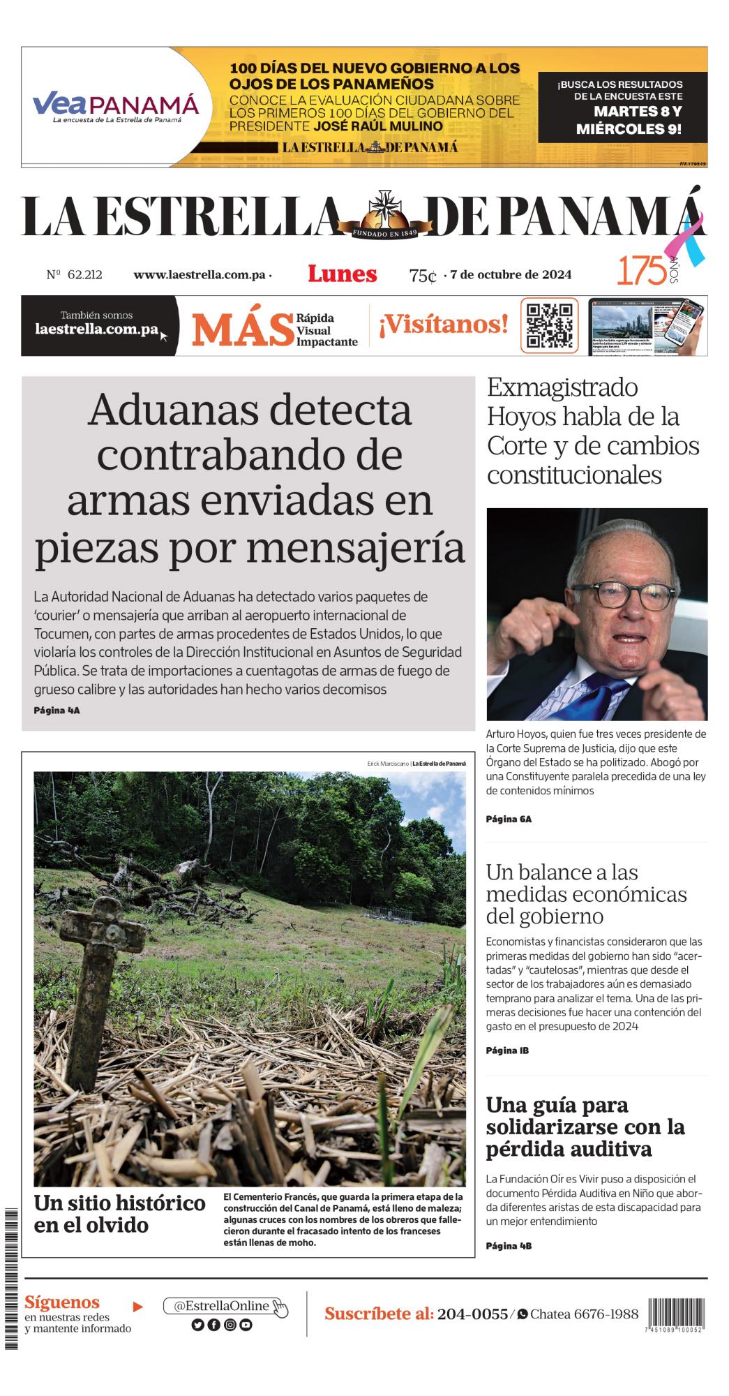 Portada del impreso del 7 de octubre de 2024