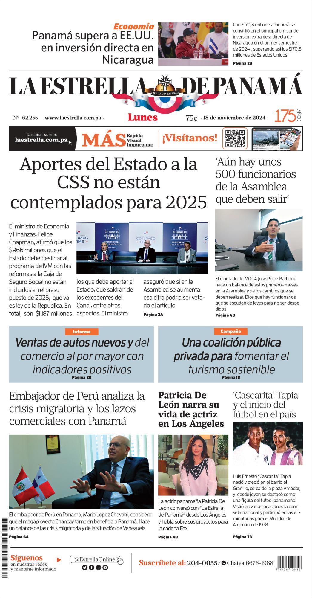 Portada del impreso del 18 de noviembre de 2024