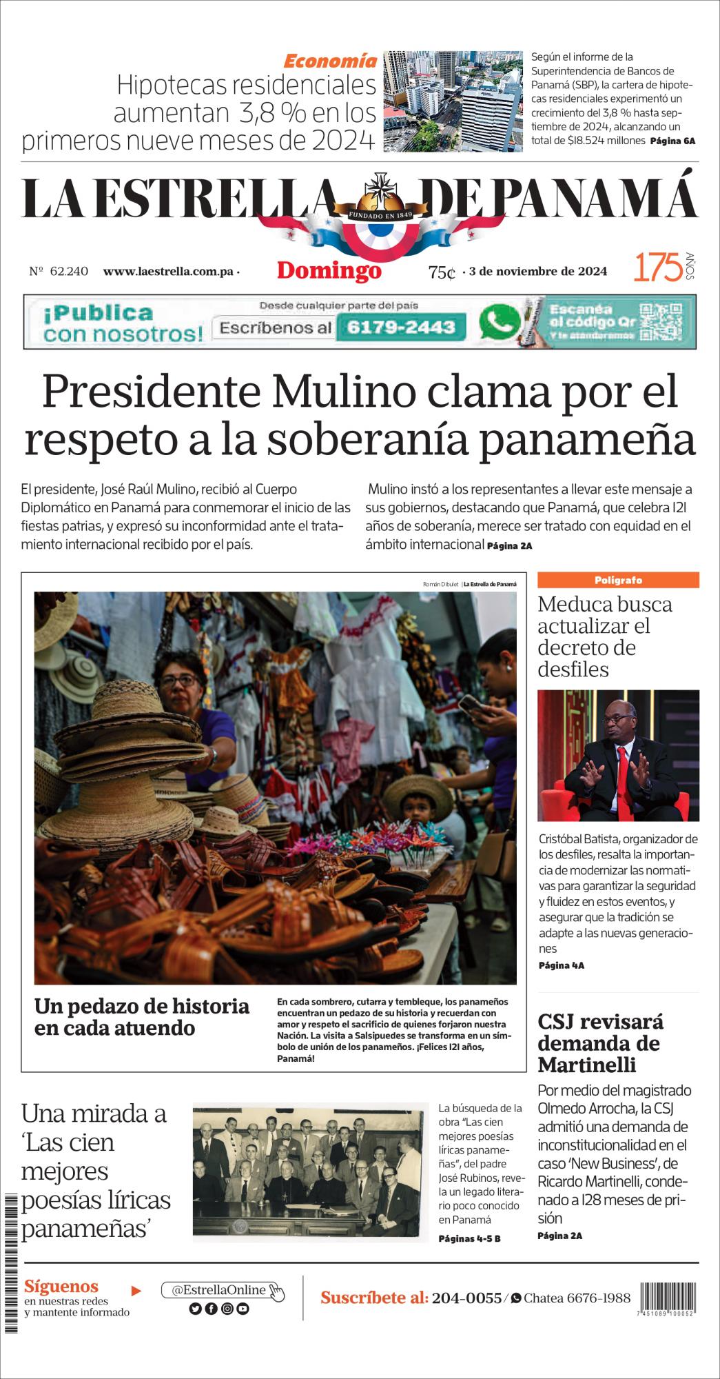 Portada del impreso del 3 de noviembre de 2024