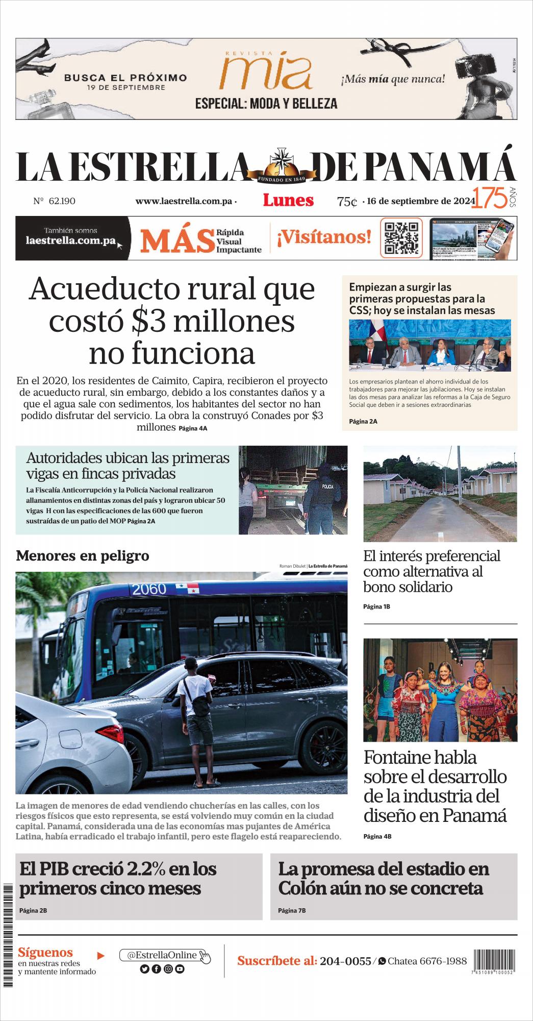 Portada del lunes 16 de septiembre