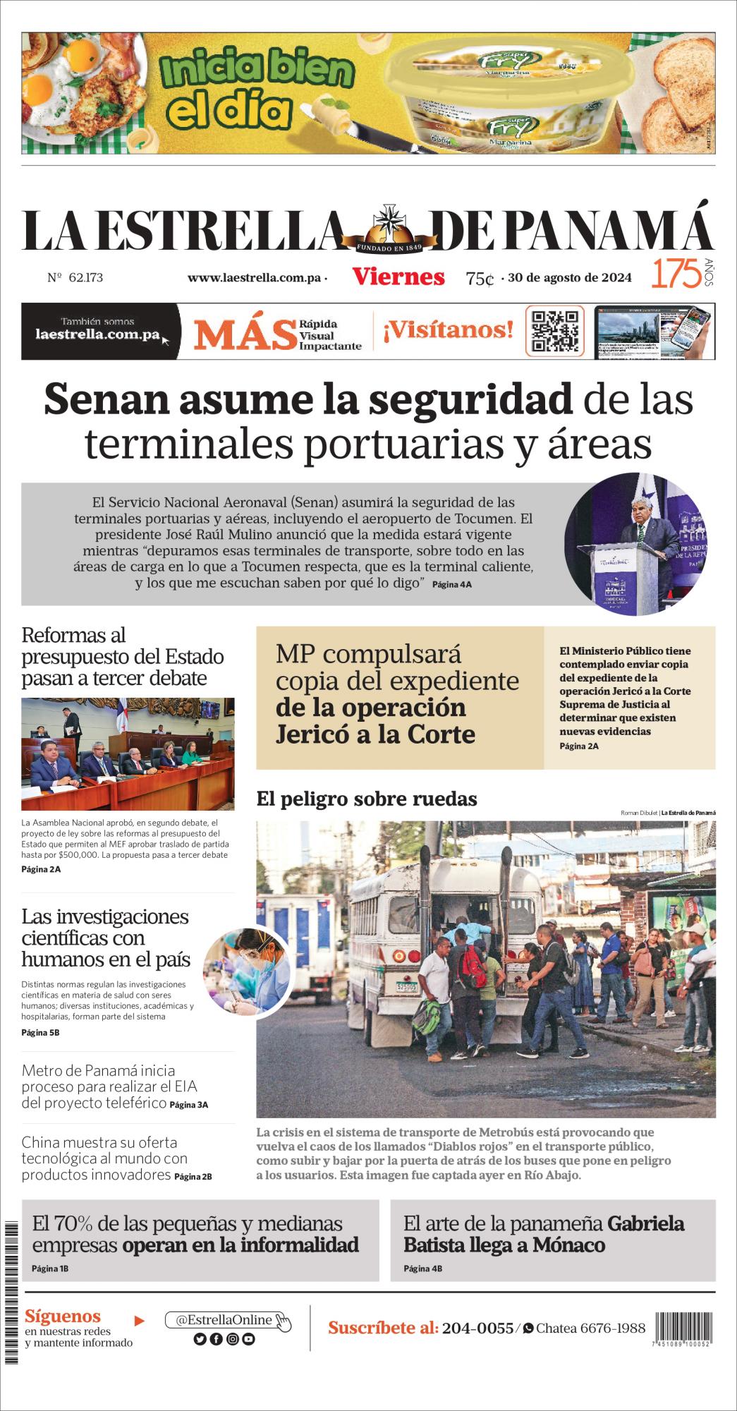 Portada del impreso del 30 de agosto de 2024