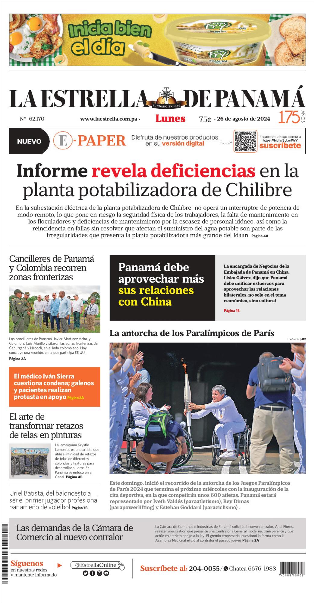 Portada del impreso del 26 de agosto de 2024