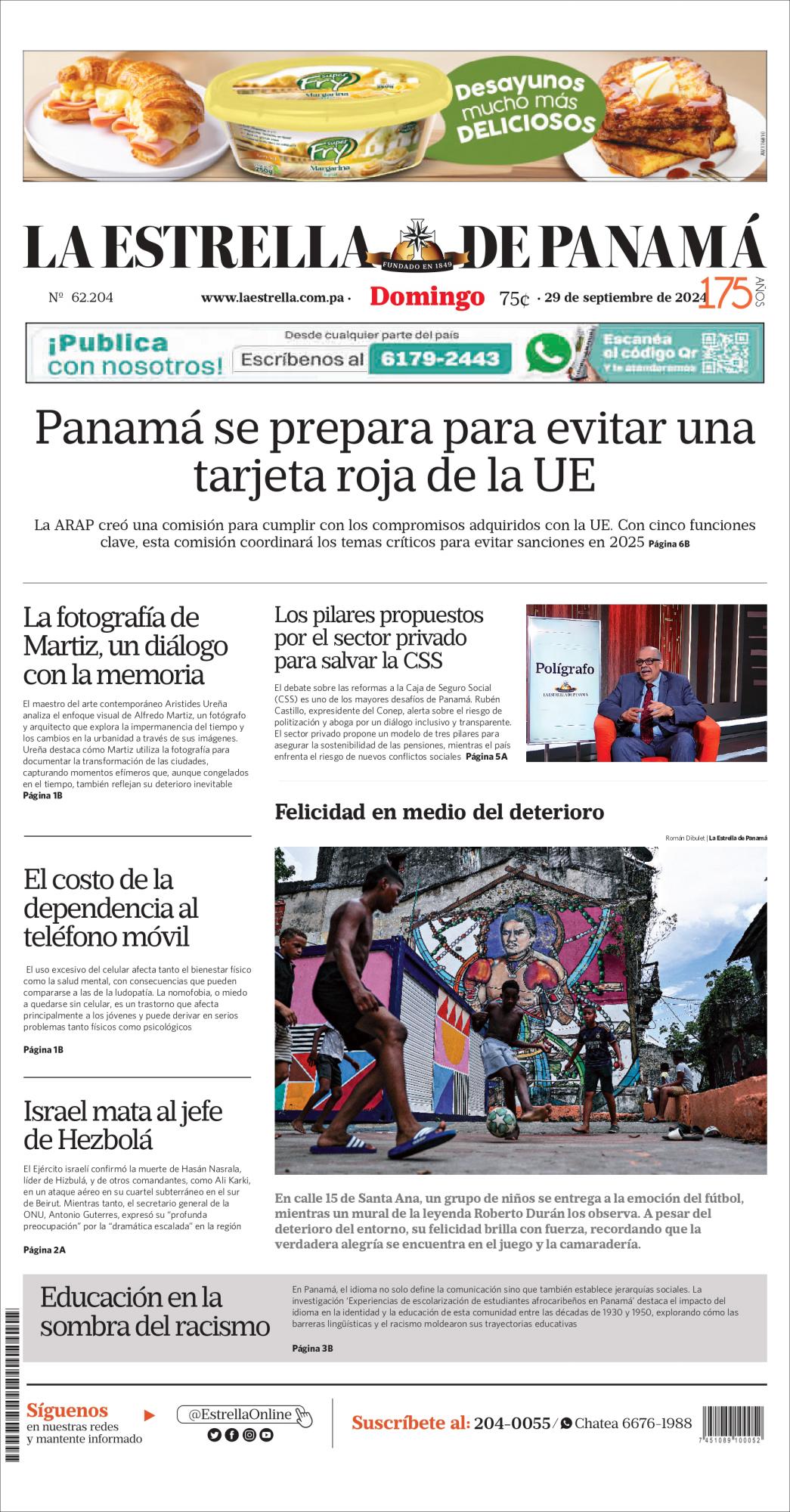 Portada del impreso del 29 de septiembre de 2024