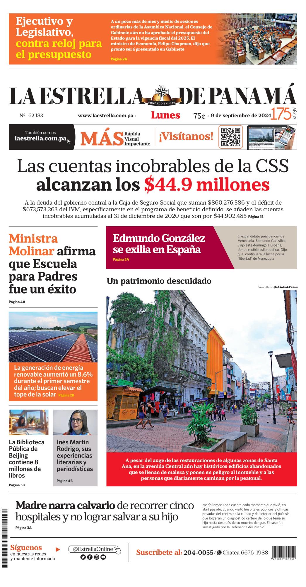 Portada del impreso del 9 de septiembre de 2024