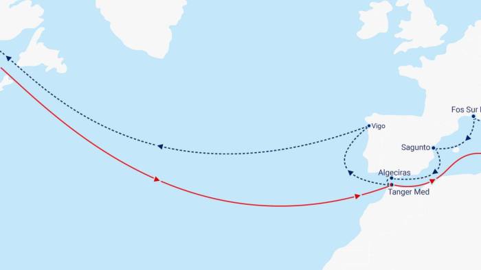 Imagen ilustrativa de una de las rutas transoceánica que realiza la naviera.