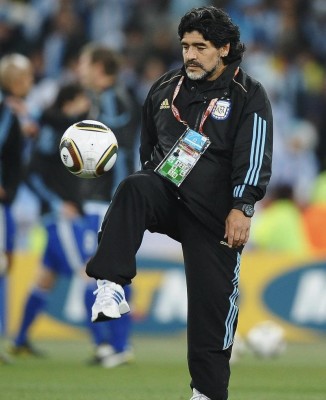 Diego Armando Maradona durante la Copa Mundial de la FIFA Sudáfrica 2010.