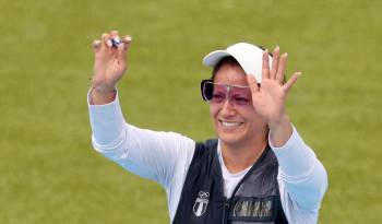 La atleta Adriana Ruano Oliva de Guatemala al momento de conocer su triunfo.