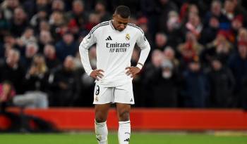 Kylian Mbappe, en un momento de la derrota del Real Madrid ante el Liverpool en Liga de Campeones.