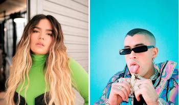 Combo de dos fotografías cedidas por Telemundo donde aparece la cantante colombiana Karol G y el puertorriqueño Bad Bunny