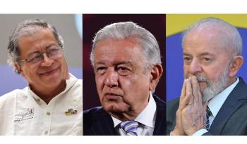 Fotografías de los presidentes de Colombia, Gustavo Petro; de México, Andrés Manuel López Obrador, y de Brasil, Luiz Inácio Lula da Silva, respectivamente.