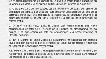 Comunicado de Ministerio de Salud sobre el accidente.