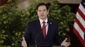 El secretario de Estado de Estados Unidos, Marco Rubio, habla este martes en la Casa Presidencial en San José.