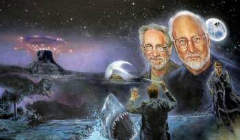 Un mural con retratos del compositor John Williams y el director de cine Steven Spielberg y referencias a las películas en las que han trabajado juntos, entre esas 'Tiburón'.