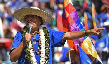 Fotografía de archivo del 10 de junio de 2024 del expresidente de Bolivia Evo Morales durante un acto de proclamación de su candidatura para los comicios presidenciales de 2025, en Villa Tunari.