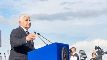 El presidente de la República de Panamá, José Raúl Mulino, durante el acto del Canal.