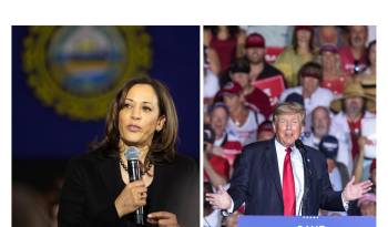 Los candidatos presidenciales Kamala Harris (i) y Donald Trump (d).