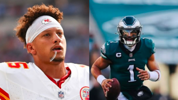 Los jugadores de la NFL, Patrick Mahomes (izq.) y Jalen Hurts.