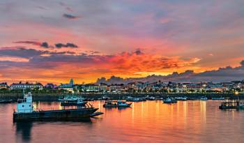 Panorama of Casco Viejo, the historic district of Panama City at sunset. UNESCO world heritage in Central America