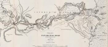 Mapa de 1849 que muestra el recorrido del ferrocarril transístmico, inaugurado el 28 de enero de 1855, mientras ejercía la vicepresidencia de la Nueva Granada José de Obaldía, quien luego sería presidente de Panamá a inicios del siglo XX.