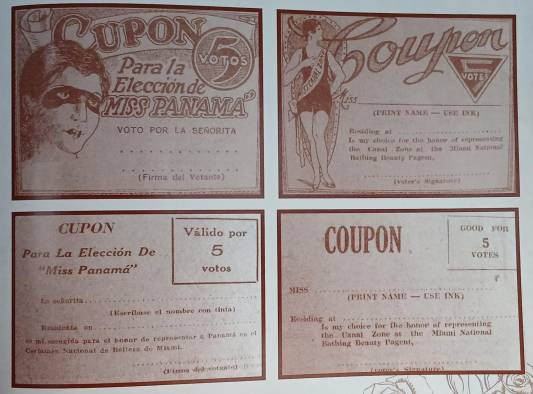 Cupones para las votaciones Miss Panamá 1930.