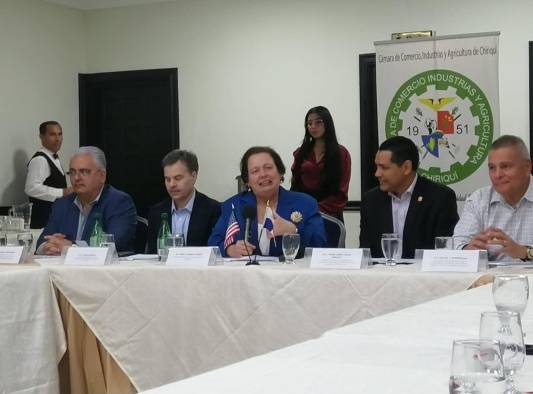 Aponte, hablando ante miembros de Camchi y otros invitados sobre puerto Barú en David.