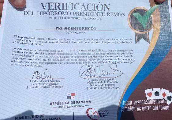 Certificación de reapertura del Hipódromo Presidente Remón.