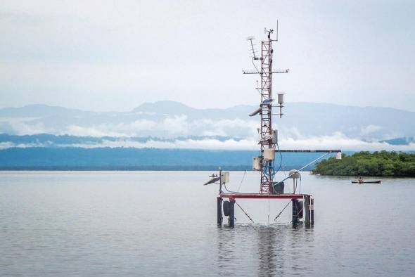 La plataforma de investigación en la estación de STRI en Bocas, donde se desplegaron los microplásticos.