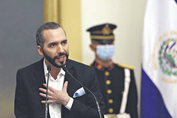 El presidente de El Salvador, Nayib Bukele, durante un discurso a la nación este año.