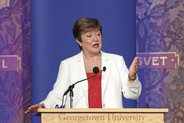 Kristalina Georgieva, durante su discurso sobre las perspectivas económicas globales.