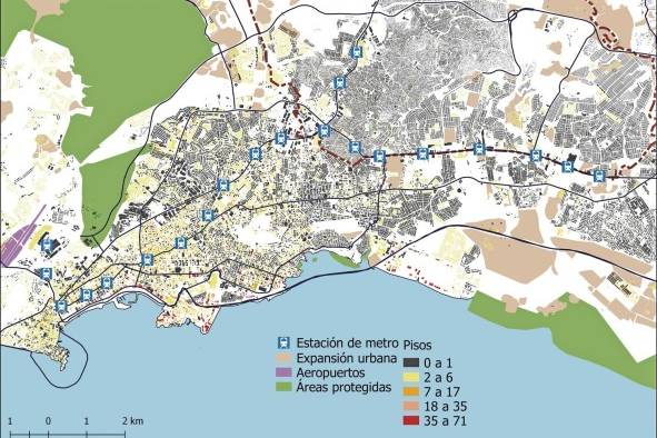 Ciudad de Panamá, 2016. Este mapa muestra cómo el desarrollo urbano se ha dado en forma vertical en el centro histórico.