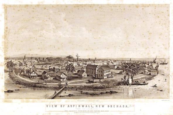 Charles Parsons &amp; Fessenden N. Otis: Vista de Aspinwall, Nueva Granada desde el faro. 1855. Litografía, Endicott &amp; Co. (Nueva York, N.Y.), impresor. Huntington Library, Los Ángeles, EE.UU.