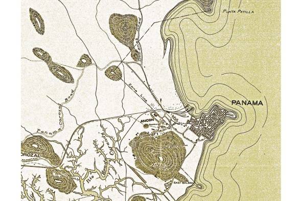 Mapa 'Pedro Miguel to Panamá' (recorte) de la Isthmian Canal Comission (Reporte Anual, 1910): véase el límite entre la Zona del Canal y la ciudad de Panamá, modificados en 1915, al coincidir con el establecimiento de los barrios de San Felipe, Santa Ana, El Chorrillo y Calidonia.