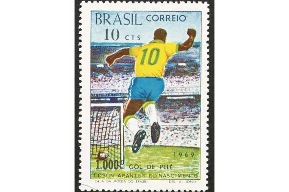 Estampilla de 1969 conmemorativa del gol 1.000 de Pelé. Un año después, el astro brasileño convertiría a México 70 en la cúspide de su carrera.