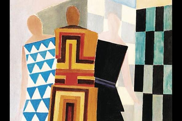 En su obra 'Vestidos simultáneos', Sonia Delaunay transfiere al lienzo sus investigaciones con el color y la forma.