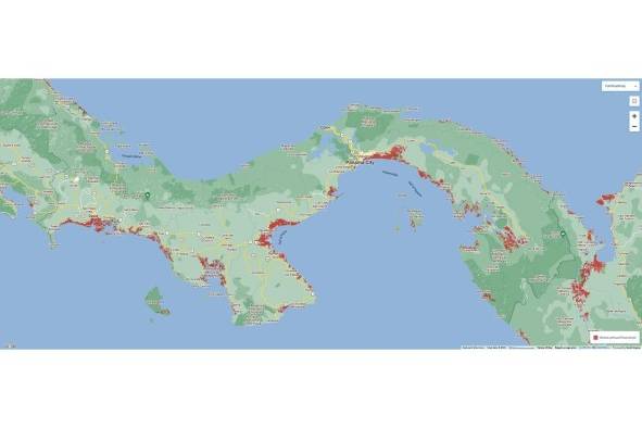 Mapa en el que se identifican con puntos rojos las zonas costeras vulnerables a inundación por la elevación del mar