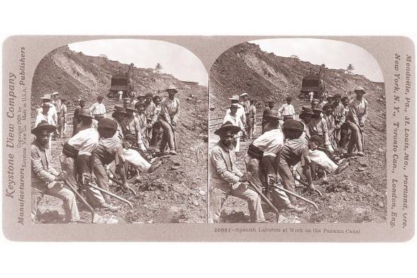 Muestra de trabajadores españoles construyendo el Canal de Panamá.