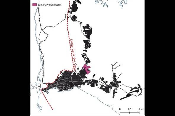 Huella urbana de la ciudad de Panamá en 1970 y localización regional de Samaria y Don Bosco, en el corregimiento Belisario Porras, distrito de San Miguelito, sobre la Transístmica.