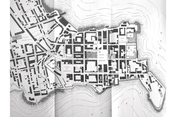 Este mapa de 1895 muestra la ubicación de la Central and South America Telegraph Company (U), la Boston Ice Company (W) y la Pacific Mail Company (Q) en el barrio de San Felipe. La presencia de estas empresas nos da una idea del grado de integración que tenía la ciudad de Panamá al capitalismo global durante la segunda mitad del siglo XIX.