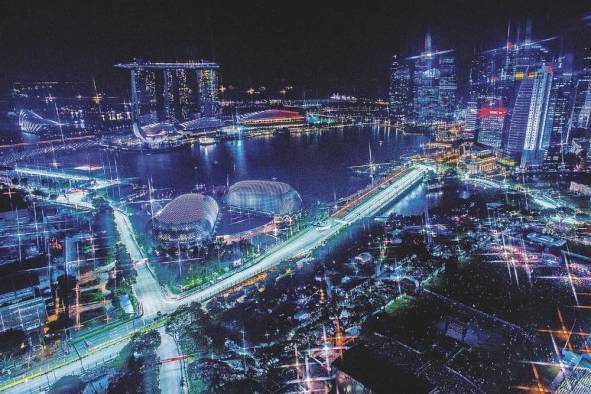 Vista del Circuito Marina Bay en Singapur.