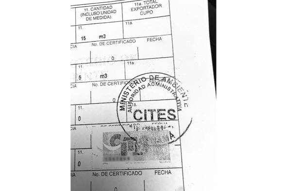 Muestra de un sello Cites que acompaña las guías de exportación.