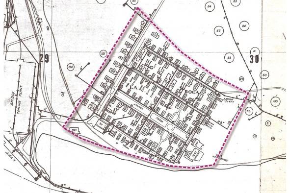 El 13 de agosto de 1913, el ingeniero a cargo de la construcción del Canal, George Goethals, ordena la construcción de un poblado para trabajadores afrodescendientes, designándolo con el nombre de La Boca. En este mapa de 1930, el trazado original del poblado para empleados 'silver roll'.