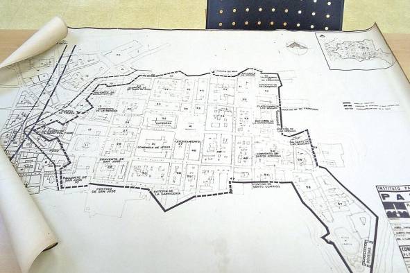 Plano 'Restauración del Casco Antiguo' elaborado por Flores Marini para el Instituto Panameño de Turismo en 1974.