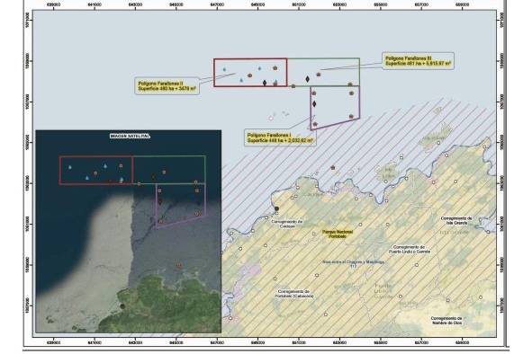 Polígonos solicitados por la empresa Grupo Los Farallones de donde pretende extraer la arena submarina