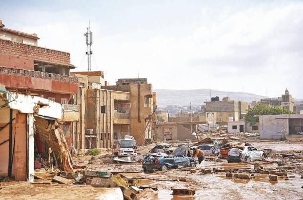 Imagen de la ciudad de Derna, la más afectada por las lluvias torrenciales.