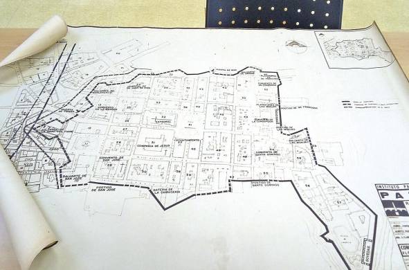 Plano 'Restauración del Casco Antiguo' elaborado por Flores Marini para el Instituto Panameño de Turismo en 1974.