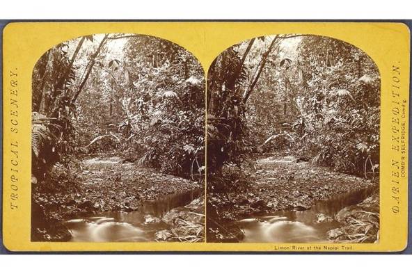 Paisajes tropicales, río Limón en el sendero Napipi, expedición a Darién, Panamá, 1871. The New York Public Library.