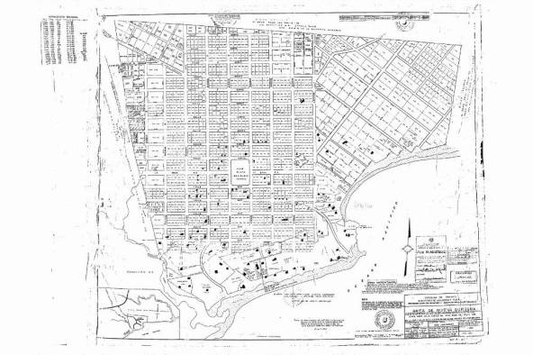 Plano de la finca y parcelación sobre la cual se constituyó el poblado de Nueva Gorgona en el Pacífico de Panamá. Esta finca fue adquirida por el gobierno de Belisario Porras en julio de 1913. En el sitio se funda, el 30 de diciembre del mismo año Nueva Gorgona con moradores de las diversas comunidades que habían existido en la parte central de la Zona del Canal.